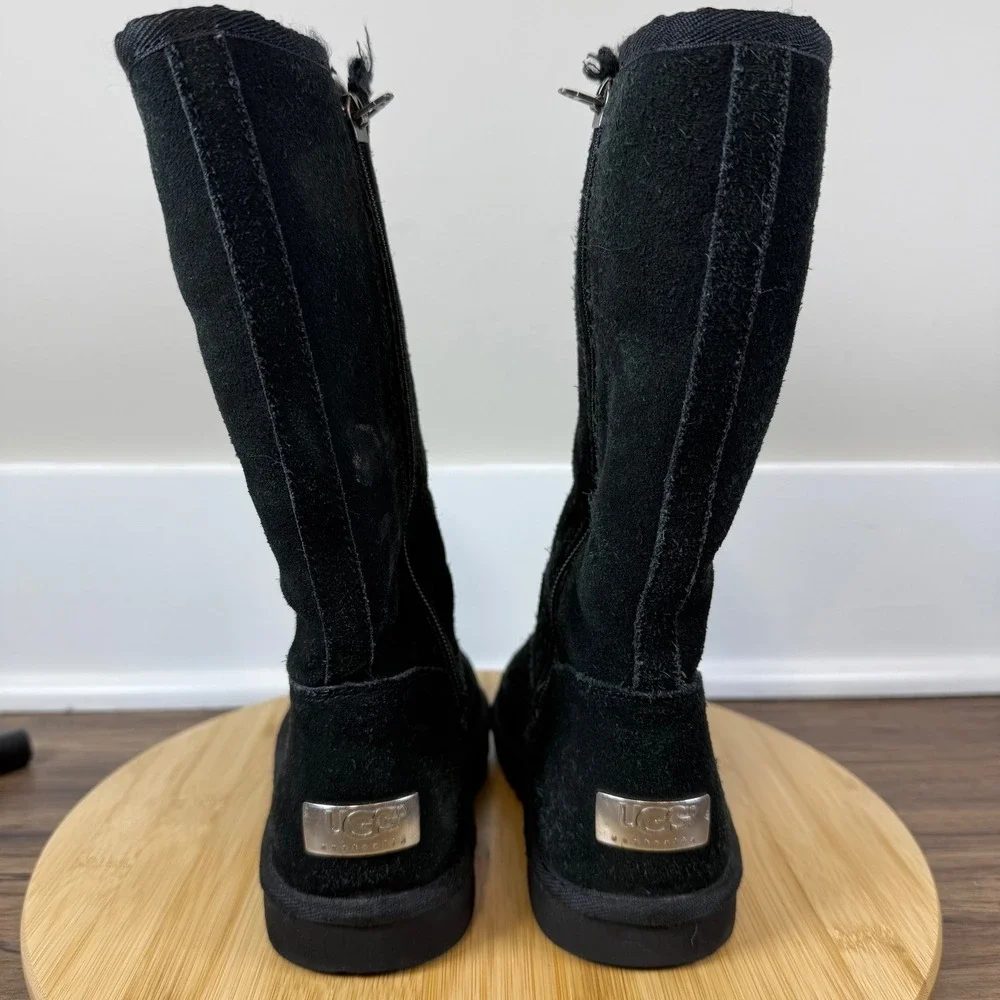 UGG Australia Tall Boot Women's 5 Big Kid 3? Black Suede Shearling Side Zip